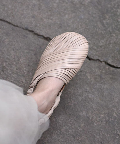 Beige Sandals Cowhide Leather Soft Sandals