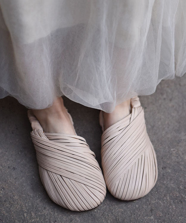 Beige Sandals Cowhide Leather Soft Sandals