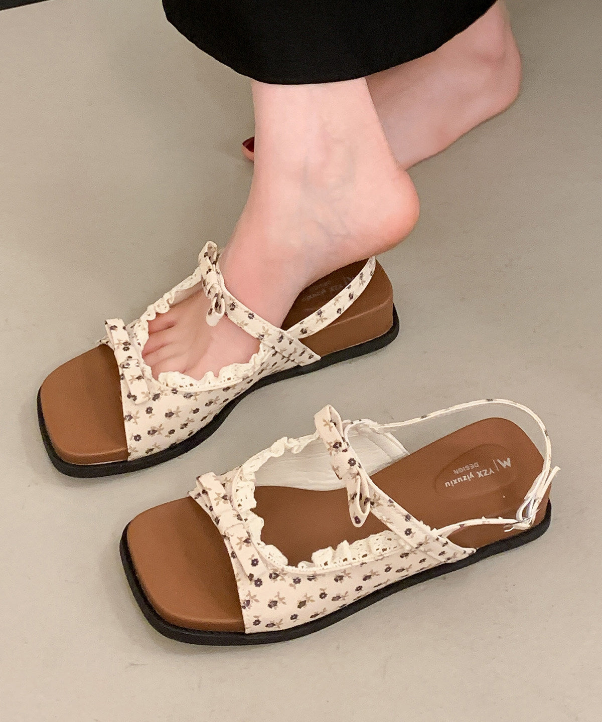 Beige Sandals Wedge Cotton Fabric Classy Splicing Sandals