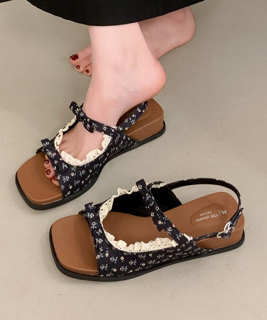 Beige Sandals Wedge Cotton Fabric Classy Splicing Sandals