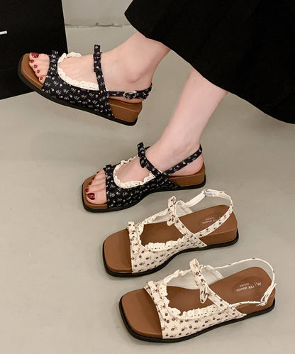 Beige Sandals Wedge Cotton Fabric Classy Splicing Sandals