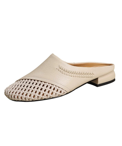 Beige Sheepskin Casual Splicing Slide Sandals Hollow Out