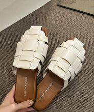 Load image into Gallery viewer, Beige Slide Sandals Faux Leather Vintage Hollow Out Splicing