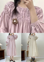 Load image into Gallery viewer, Beige Solid Cotton Dresses Lace Up Long Sleeve