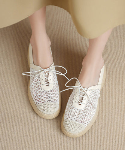 Beige Splicing Boutique Platform Loafers Hollow Out Lace Up