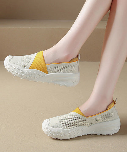 Beige Splicing Flat Feet Shoes Hollow Out Flat Feet Shoes