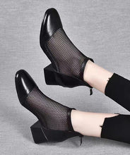 Load image into Gallery viewer, Black Boots Chunky Faux Leather Casual Splicing Breathable Mesh