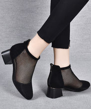 Load image into Gallery viewer, Black Boots Chunky Faux Leather Casual Splicing Breathable Mesh