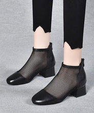 Load image into Gallery viewer, Black Boots Chunky Faux Leather Casual Splicing Breathable Mesh