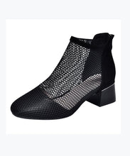 Load image into Gallery viewer, Black Boots Chunky Faux Leather Casual Splicing Breathable Mesh