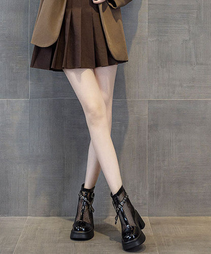 Black Boots Chunky Faux Leather Chic Splicing Boots
