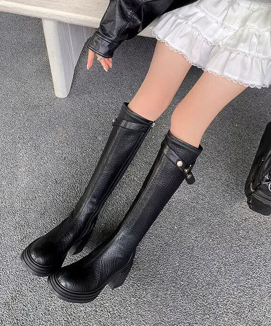 Black Boots Chunky Faux Leather Soft Boots