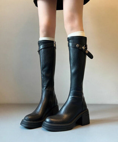 Black Boots Chunky Faux Leather Soft Boots