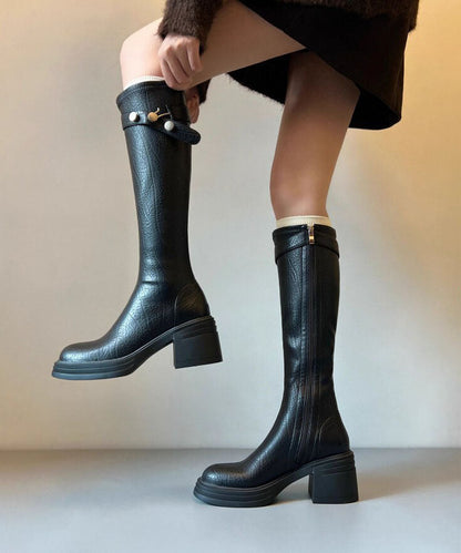 Black Boots Chunky Faux Leather Soft Boots