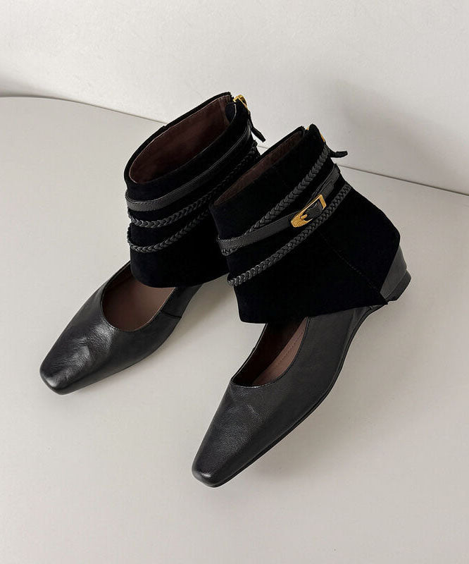 Black Boots Faux Leather Handmade Hollow Out Boots