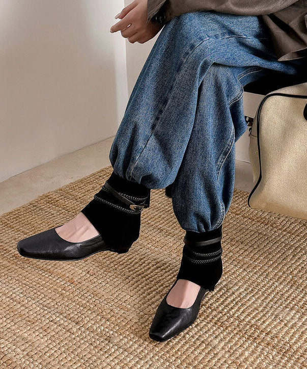 Black Boots Faux Leather Handmade Hollow Out Boots