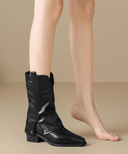 Black Boots Faux Leather Retro Pointed Toe Boots