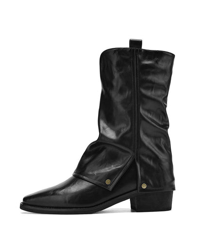 Black Boots Faux Leather Retro Pointed Toe Boots