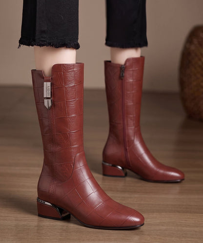Black Boots Faux Leather Unique Warm Fleece Boots