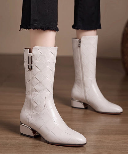 Black Boots Faux Leather Unique Warm Fleece Boots
