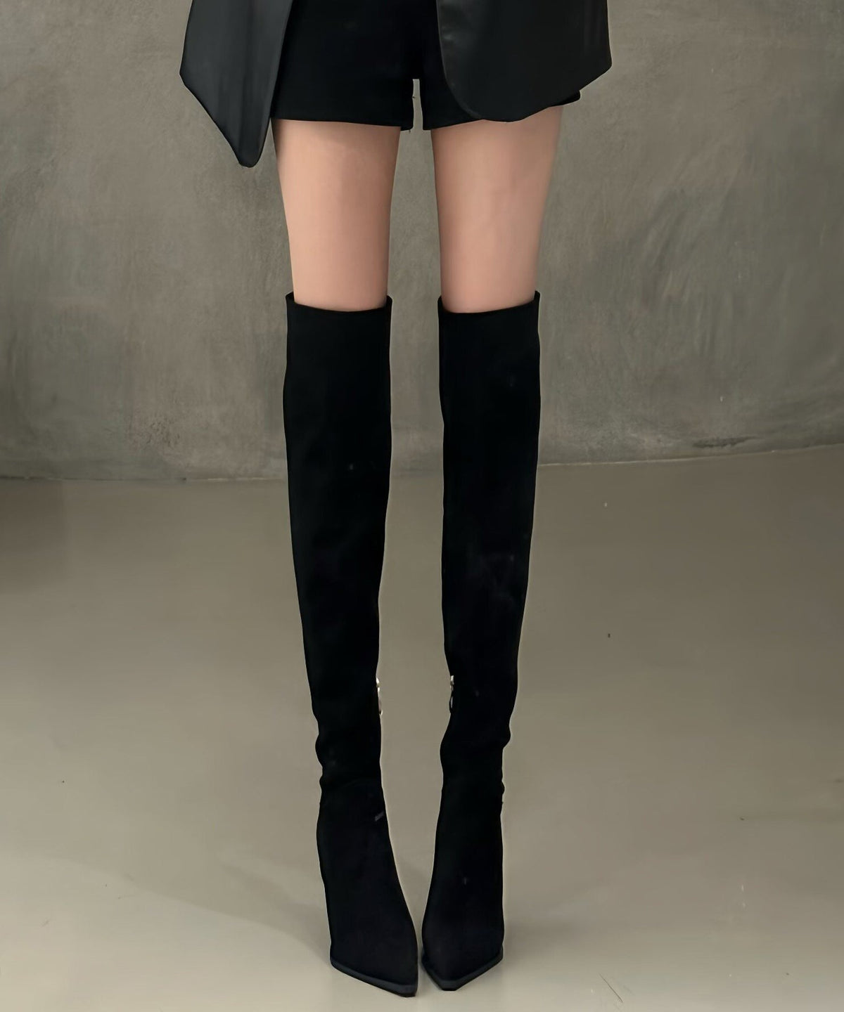 Black Boots Stiletto Faux Leather Women Pointed Toe Boots