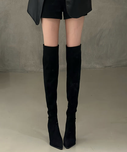 Black Boots Stiletto Faux Leather Women Pointed Toe Boots