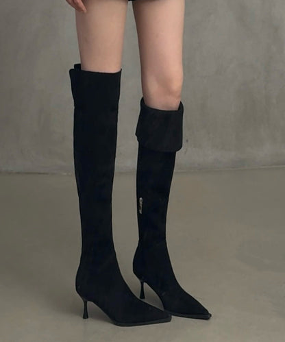 Black Boots Stiletto Faux Leather Women Pointed Toe Boots