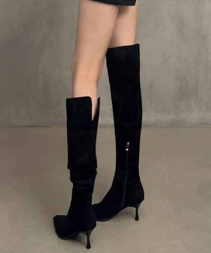Black Boots Stiletto Faux Leather Women Pointed Toe Boots