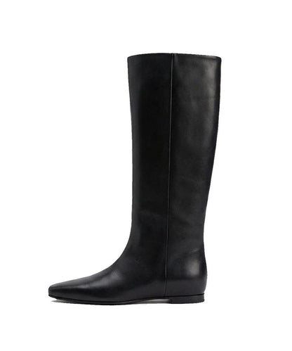 Black Boots Wedge Faux Leather Classy Knne Boots