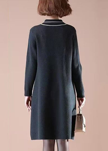 Black Bow Print Cotton Knit Maxi Sweater Dress Long Sleeve