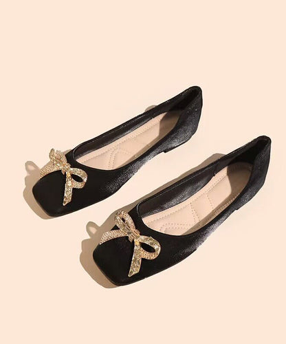 Black Bow Women Satin Fashion Splicing Flat Feet Shoes