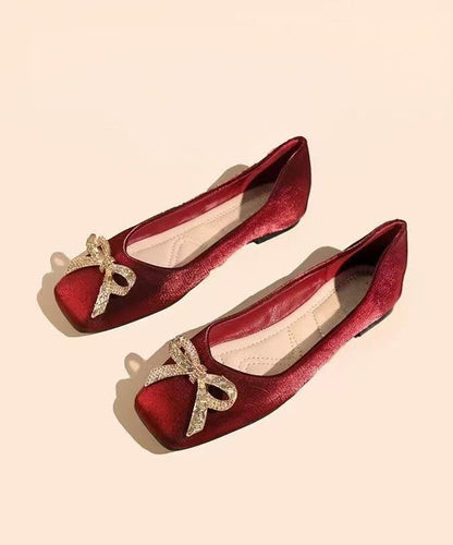 Black Bow Women Satin Fashion Splicing Flat Feet Shoes