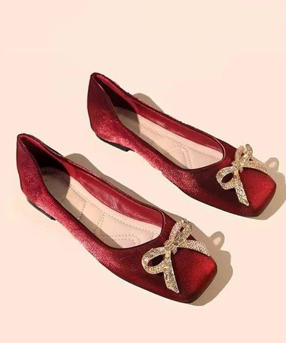 Black Bow Women Satin Fashion Splicing Flat Feet Shoes