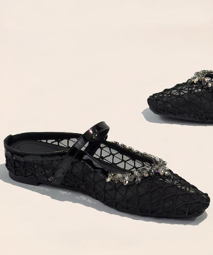 Black Breathable Mesh Splicing Chunky Slide Sandals Zircon
