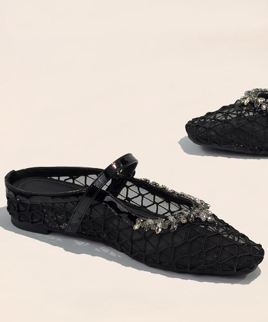 Black Breathable Mesh Splicing Chunky Slide Sandals Zircon