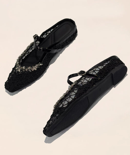 Black Breathable Mesh Splicing Chunky Slide Sandals Zircon