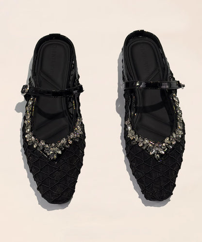 Black Breathable Mesh Splicing Chunky Slide Sandals Zircon