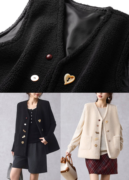 Black Button Faux Fur Waistcoat V Neck Sleeveless