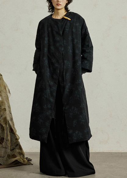 Black Button Lace Up Duck Down Winter Coats O Neck