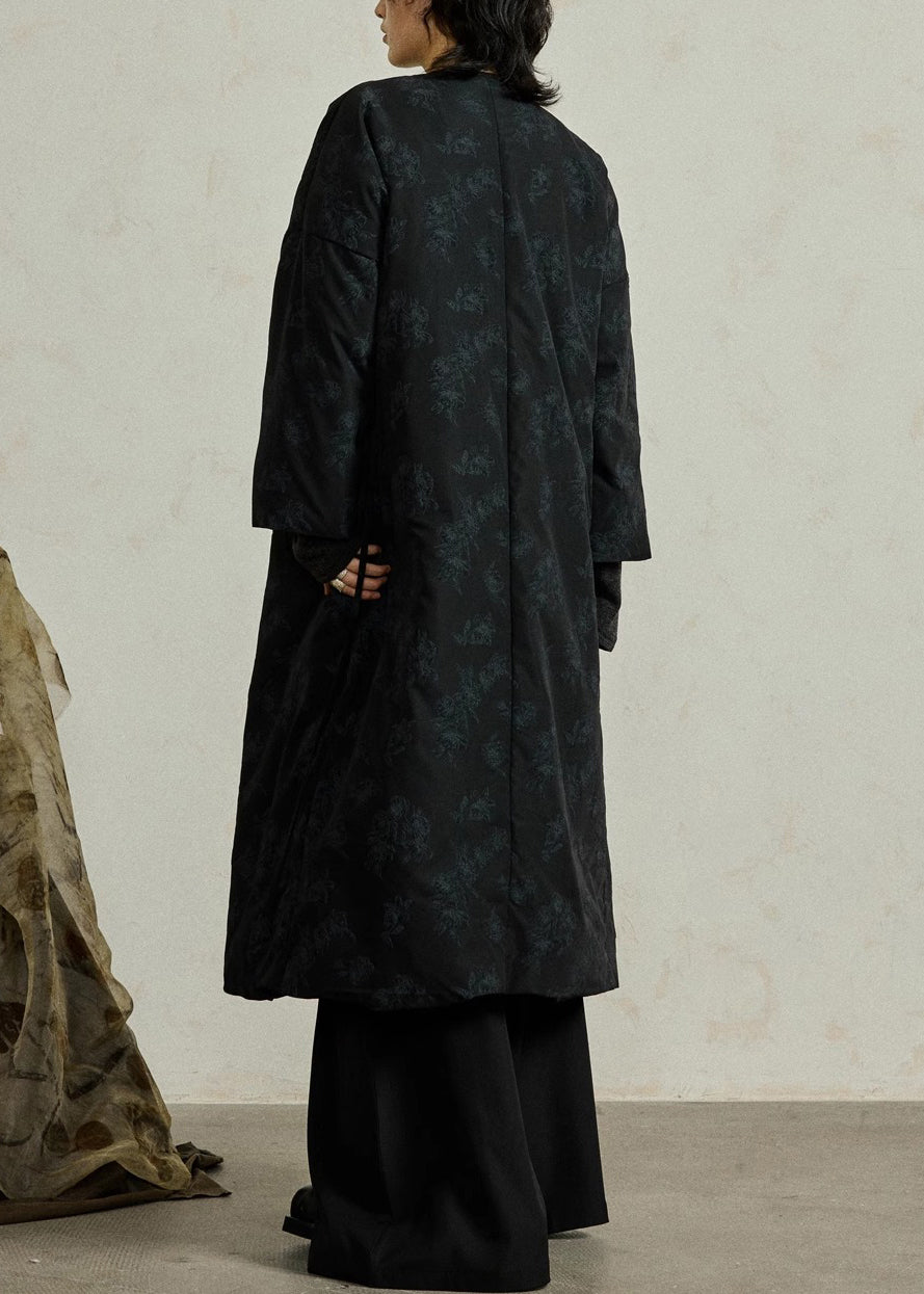 Black Button Lace Up Duck Down Winter Coats O Neck