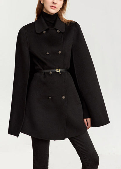 Black Button Patchwork Wool Solid Coat Fall