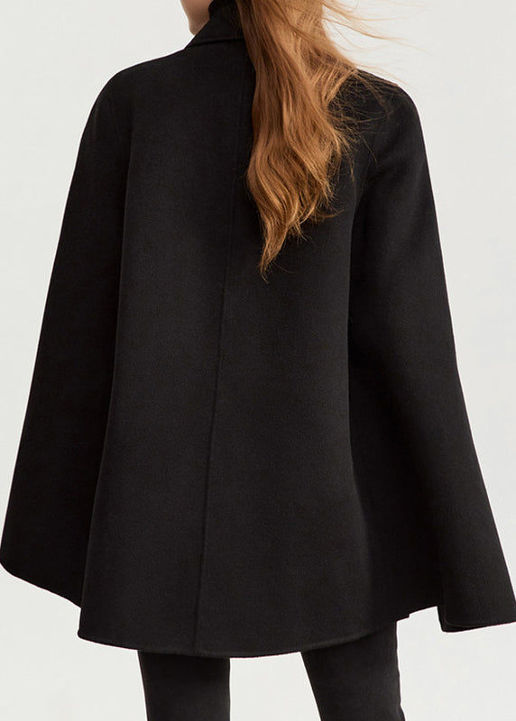 Black Button Patchwork Wool Solid Coat Fall
