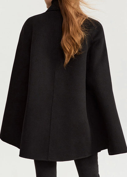 Black Button Patchwork Wool Solid Coat Fall