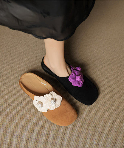 Black Chic Suede Splicing Slide Sandals Floral