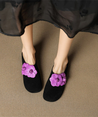 Black Chic Suede Splicing Slide Sandals Floral