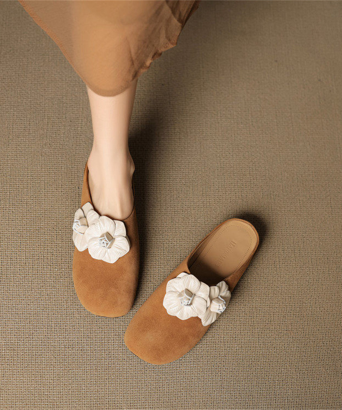 Black Chic Suede Splicing Slide Sandals Floral