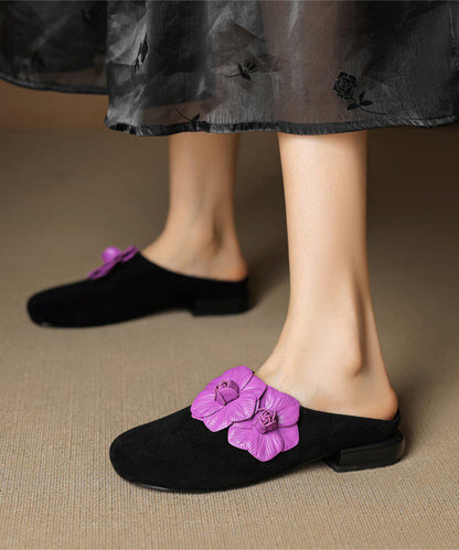 Black Chic Suede Splicing Slide Sandals Floral