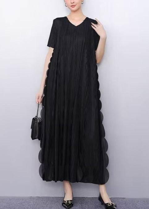 Black Chiffon Vacation Dresses Oversized Ruffles Summer