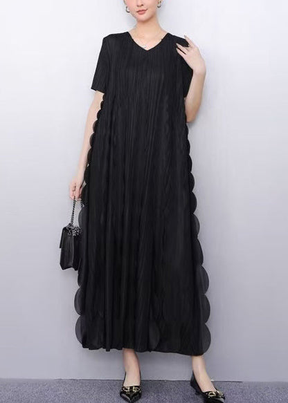 Black Chiffon Vacation Dresses Oversized Ruffles Summer