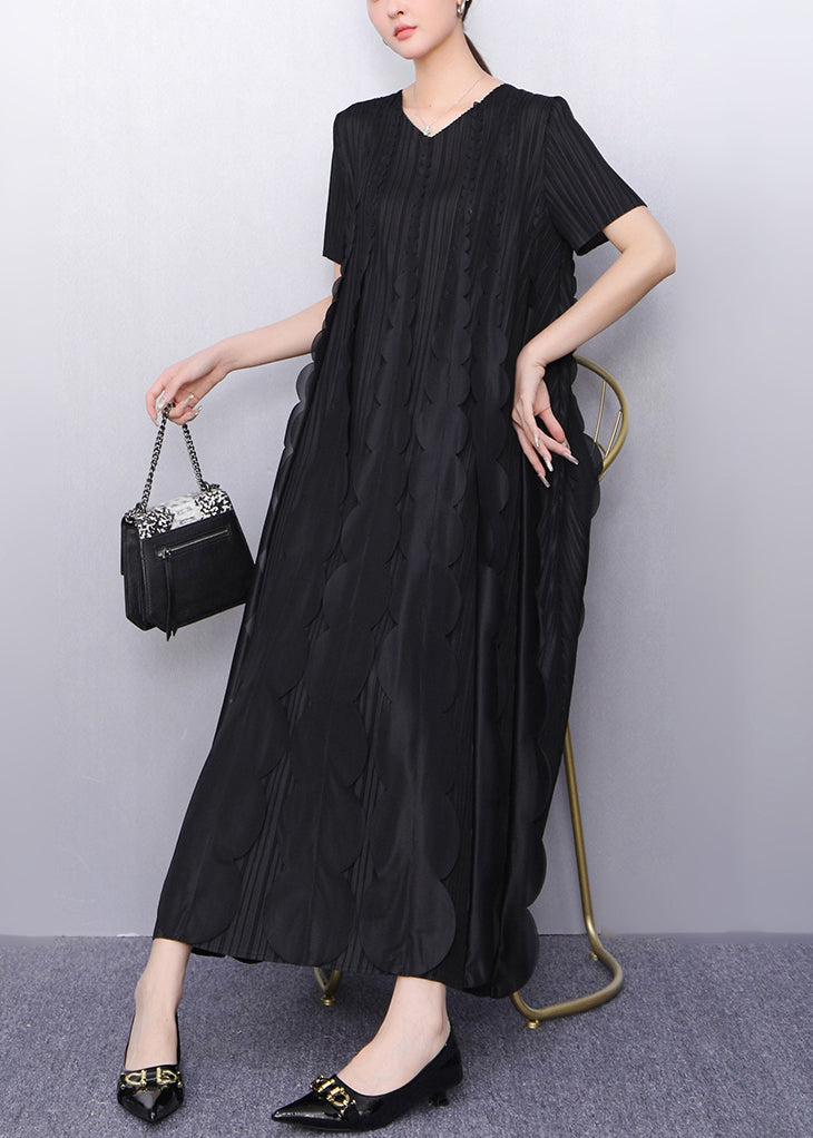 Black Chiffon Vacation Dresses Oversized Ruffles Summer